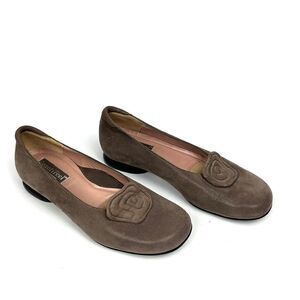 BeautiFeel Alexa Taupe Suede Leather Flats Shoes with Rosette Details 37 US 6,5